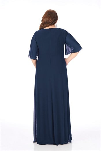 Büyük Beden Lacivert Renkli Uzun Şifon Elbise