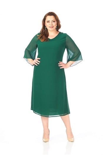 Büyük Beden Yeşil Renkli Şifon Elbise